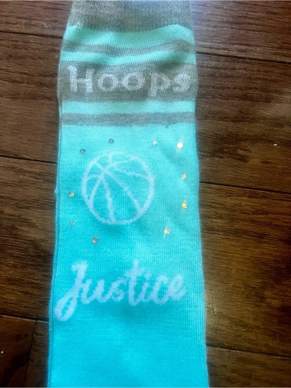 Justice Turquoise and Gray 'Hoops' Knee High Socks